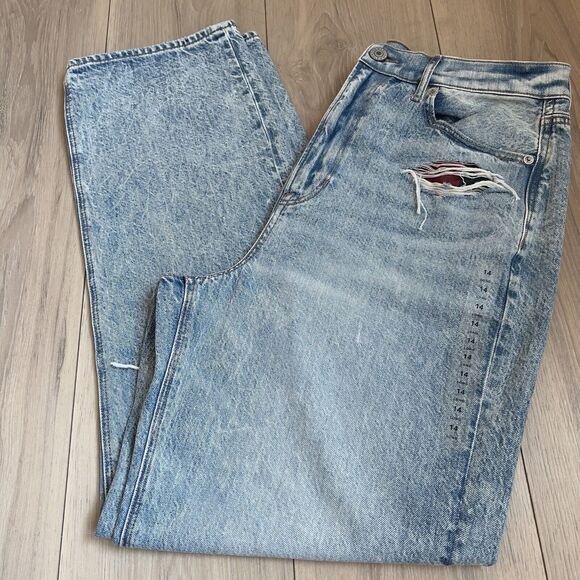 American Eagle Jeans Highest Rise 90’s Boyfriend Patchwork Destroyed Denim 14 - Picture 15 of 15